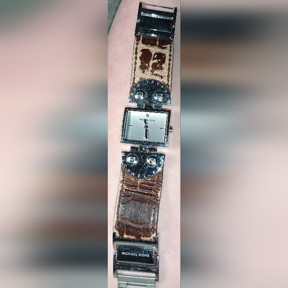 Michael Kors Accessories - Michael Kors Silver Dial with Brown Leather Strap